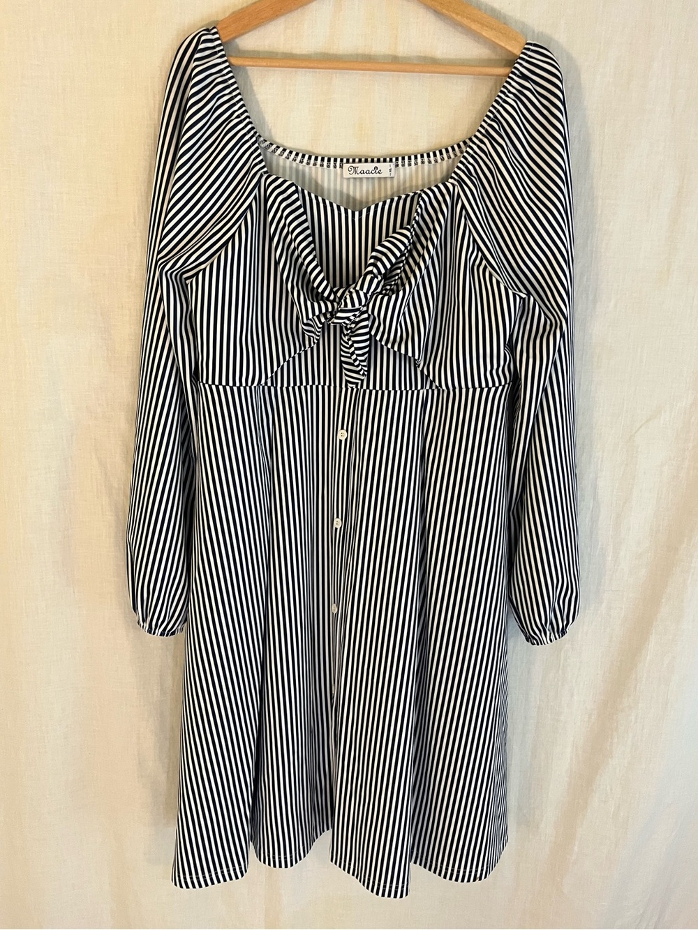 Maacie Navy and White Striped Tie-Front Maternity Dress